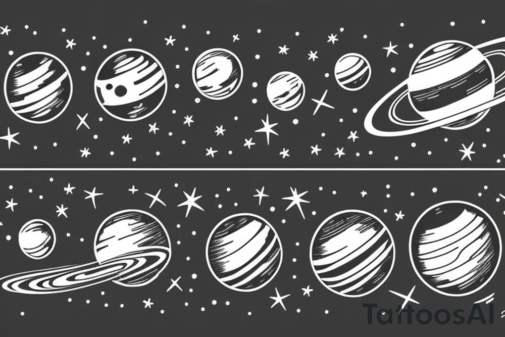 Solar system planets in a vertical line tattoo idea