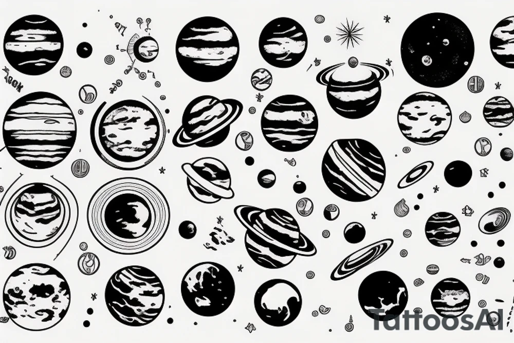 Solar system planets in a vertical line tattoo idea