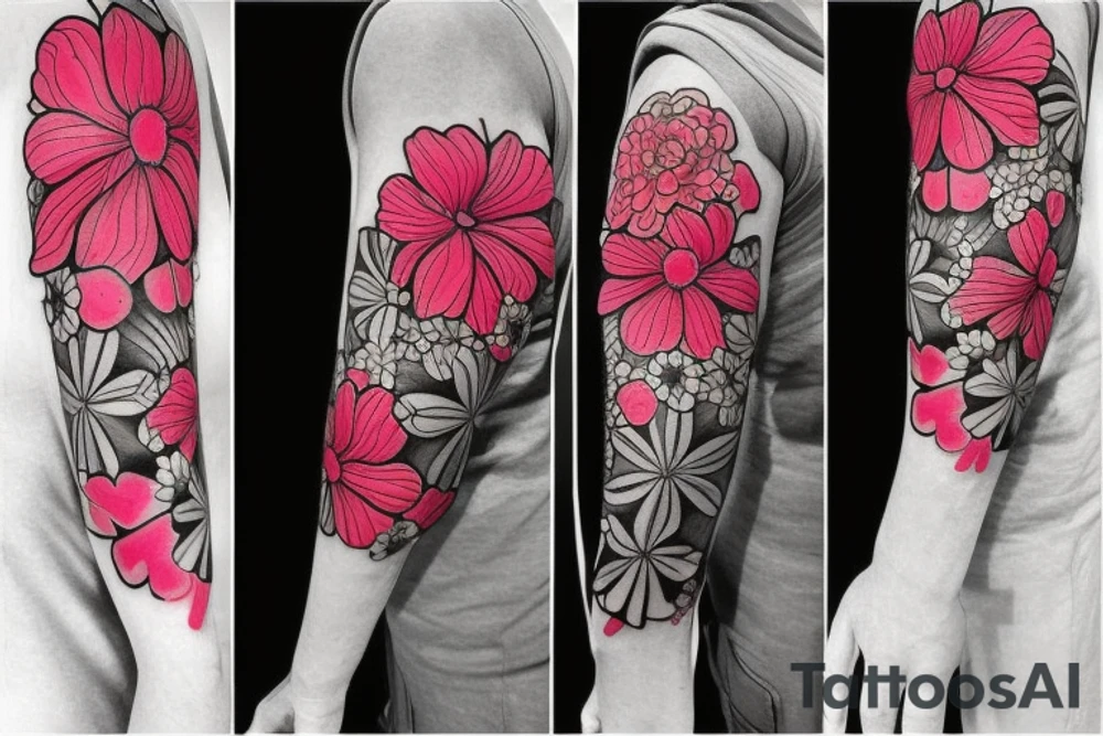 A floral and geometric half sleeve tattoo idea