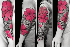 A floral and geometric half sleeve tattoo idea