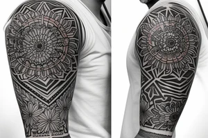 A floral and geometric half sleeve tattoo idea