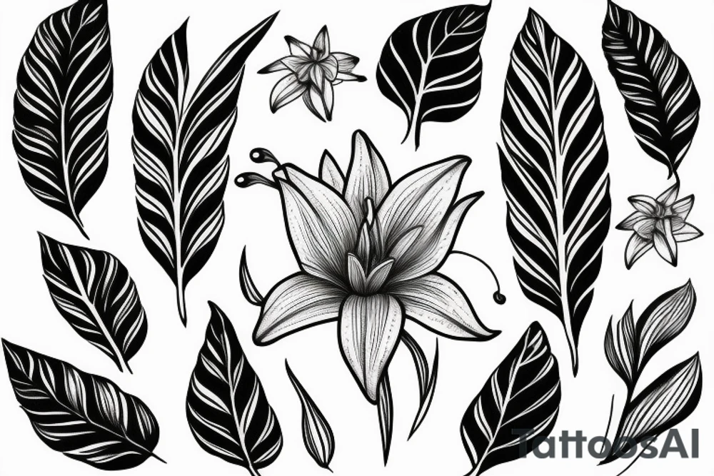 lily, leaves, flower tattoo idea