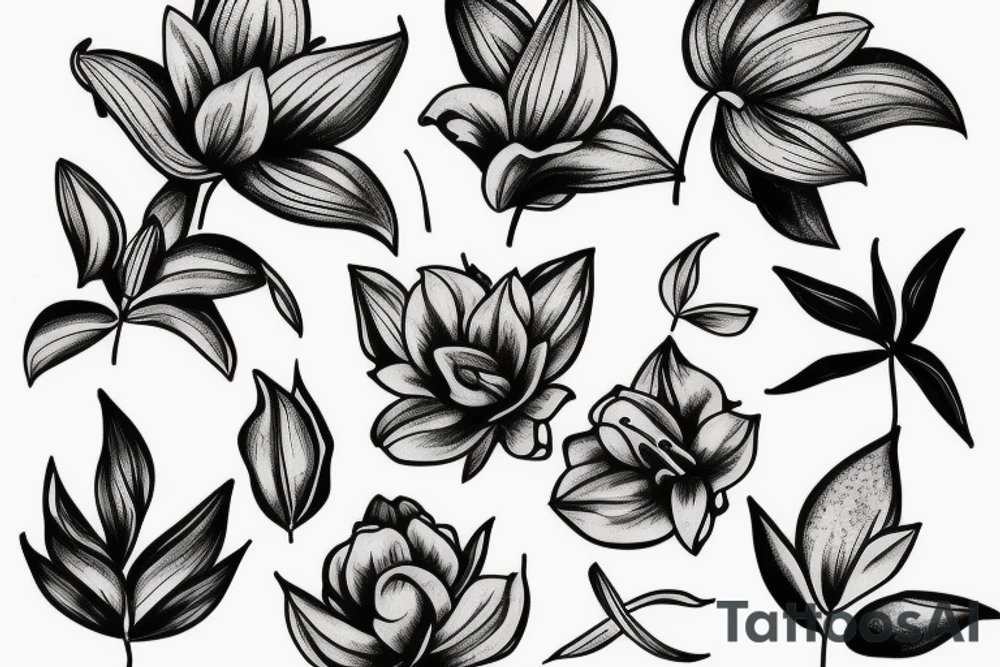 lily, leaves, flower tattoo idea
