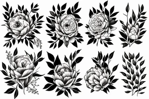 leaves, flower, peony tattoo idea