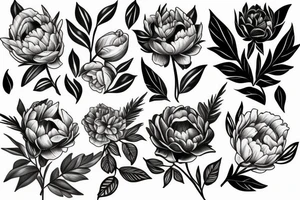 leaves, flower, peony tattoo idea