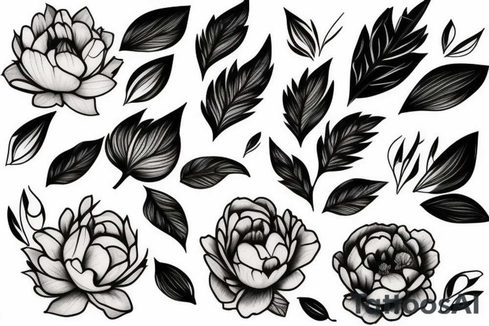 leaves, flower, peony tattoo idea
