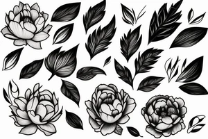 leaves, flower, peony tattoo idea
