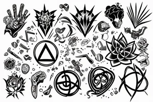 3 symbols mixed together, one representing economy, one representing art and one representing biology tattoo idea