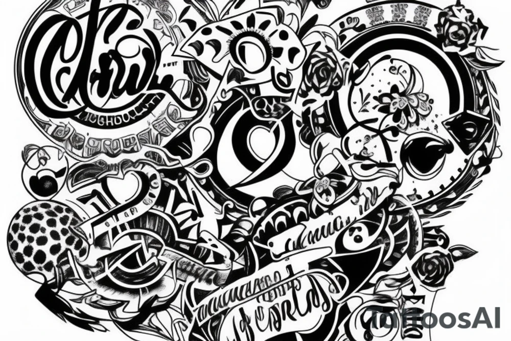 Interlocking thin circles and letters collaging and mixing tattoo idea Interlocking thin circles and letters collaging and mixing tattoo idea