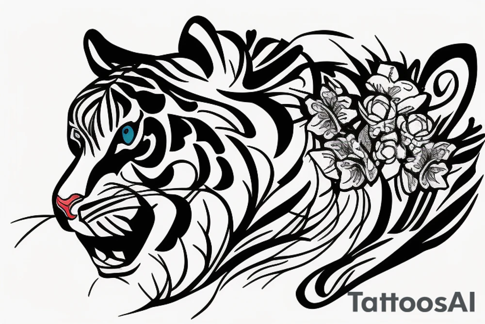 Tiger with flowers tattoo idea