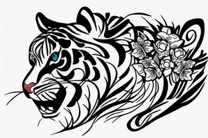 Tiger with flowers tattoo idea