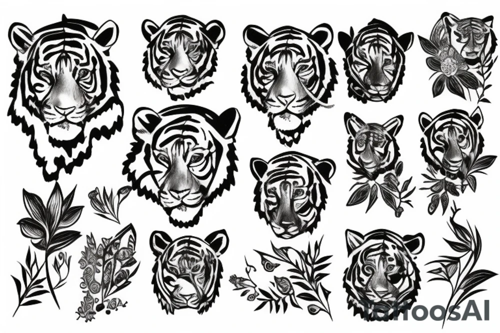 Tiger with flowers tattoo idea