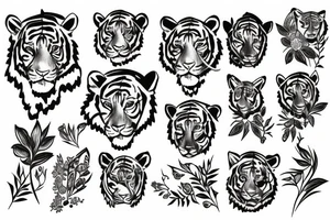 Tiger with flowers tattoo idea