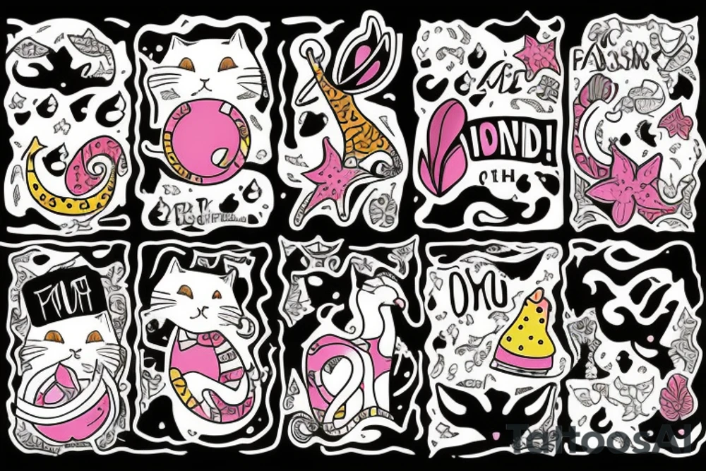 cat on an island with a giraffe tattoo idea
