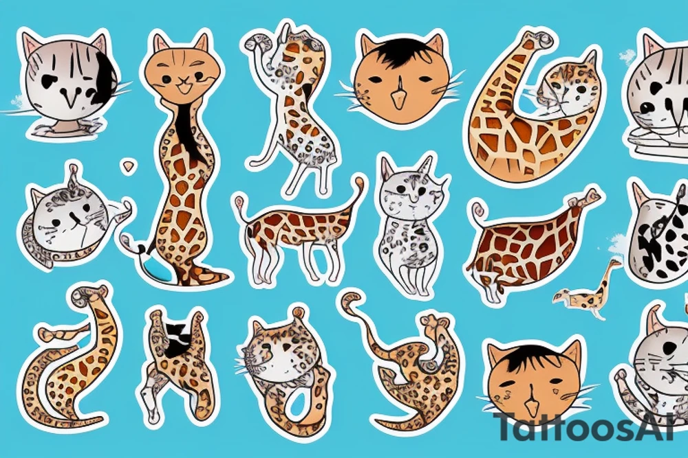 cat on an island with a giraffe tattoo idea