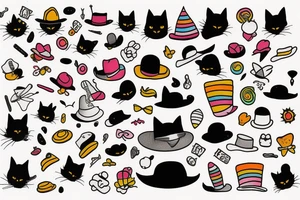 Black cat with a funny hat and a sweater tattoo idea