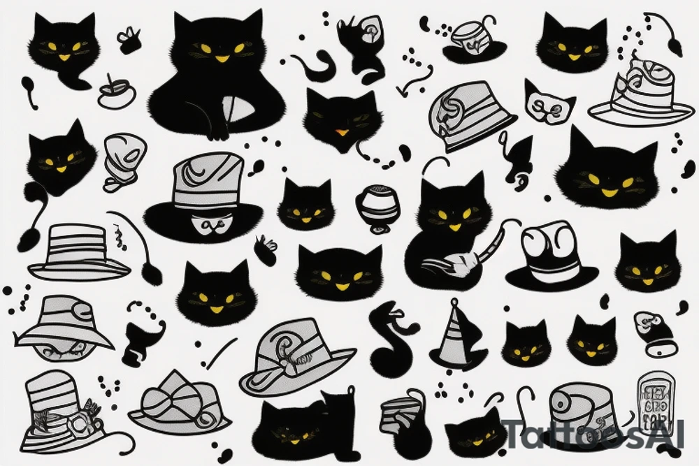 Black cat with a funny hat and a sweater tattoo idea