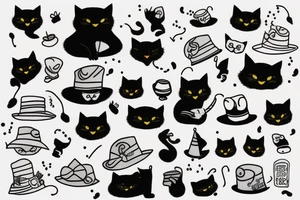 Black cat with a funny hat and a sweater tattoo idea