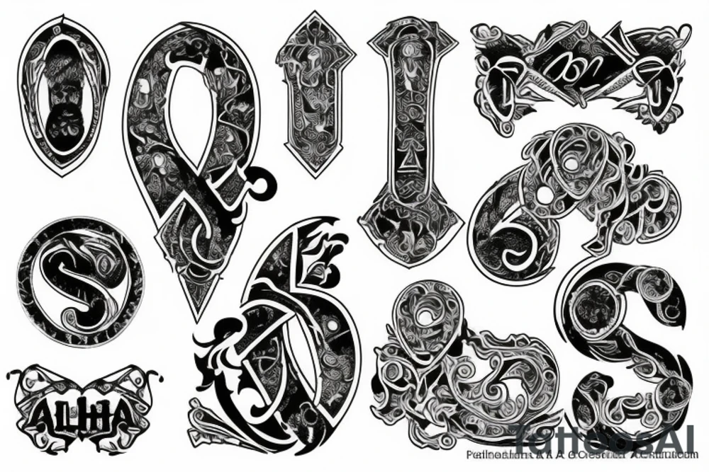 Alpha und Omega in Black and white style for the chest tattoo idea
