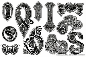 Alpha und Omega in Black and white style for the chest tattoo idea