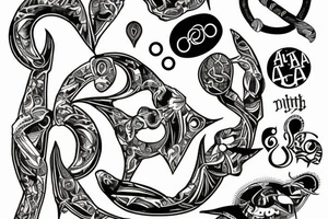 Alpha und Omega merged toether in a fine print tattoo idea