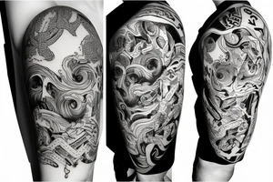 Alpha und Omega merged toether in a fine print tattoo idea