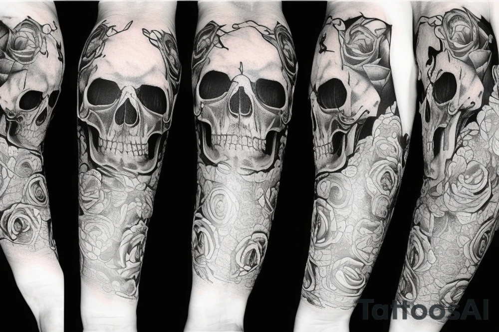 full arm sleeve tattoo skull tattoo idea