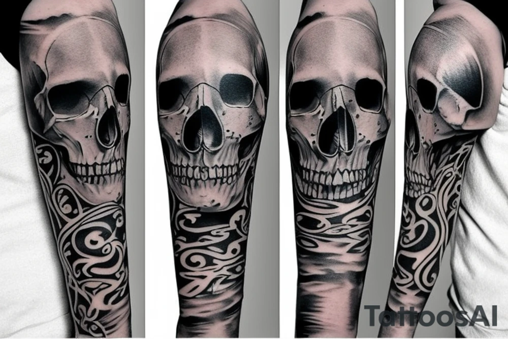 full arm sleeve tattoo skull tattoo idea