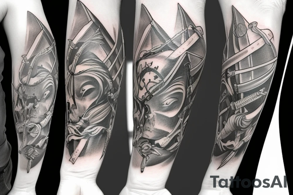 Full arm tattoo of swords tattoo idea
