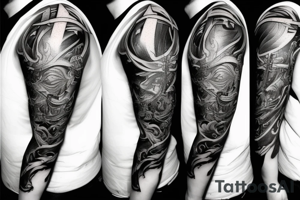 Full arm tattoo of swords tattoo idea