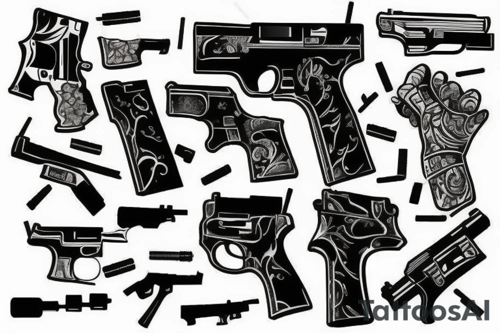 arm tattoo of guns tattoo idea