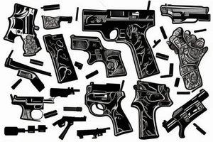 arm tattoo of guns tattoo idea