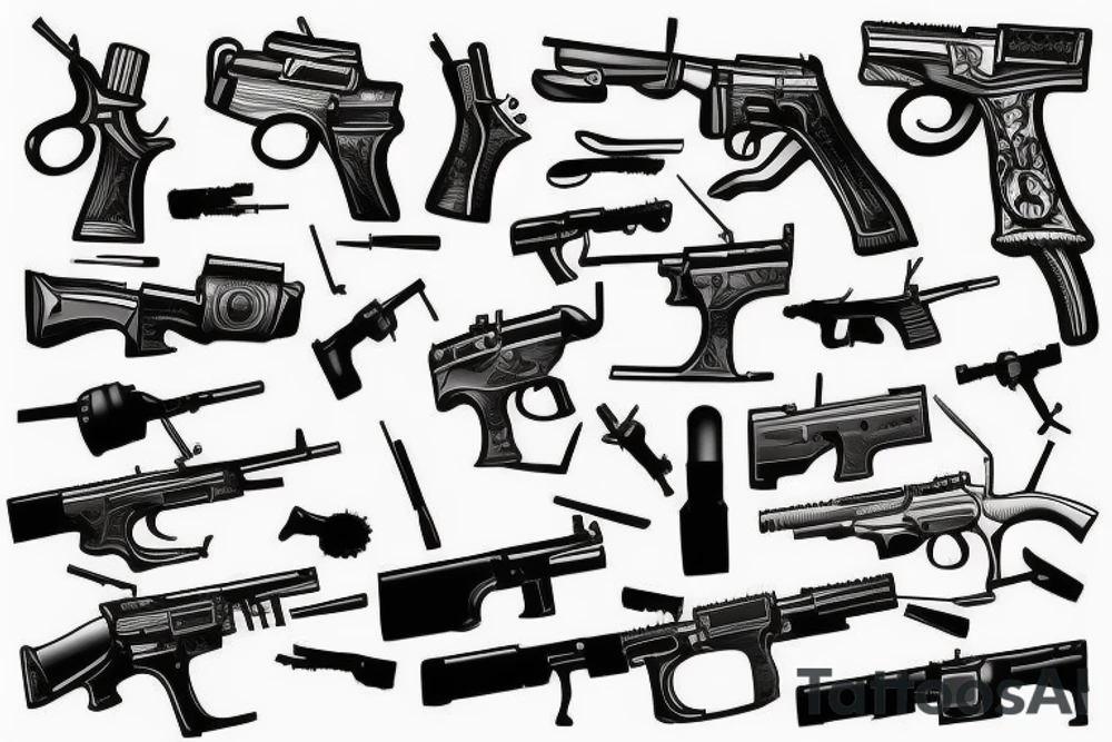 arm tattoo of guns tattoo idea