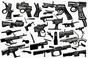 arm tattoo of guns tattoo idea