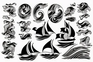 Sailer tattoo with people waves and sunset tattoo idea