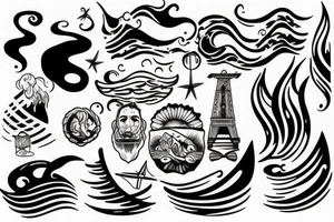 Sailer tattoo with people waves and sunset tattoo idea