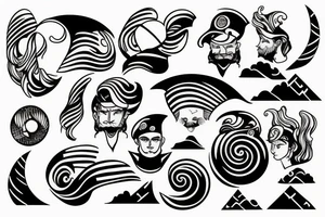 Sailer tattoo with people waves and sunset tattoo idea