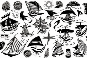 Sailer tattoo with people waves and sunset tattoo idea