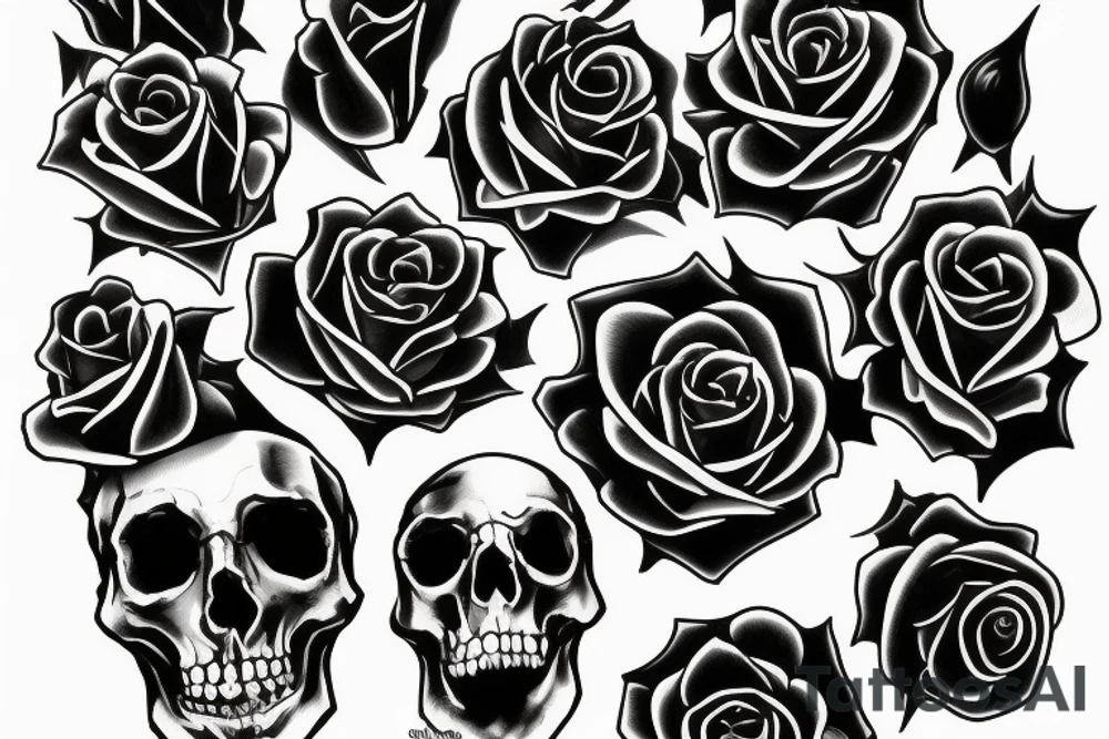 A black rose in a vase full of little skulls tattoo idea