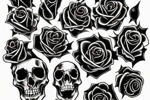A black rose in a vase full of little skulls tattoo idea