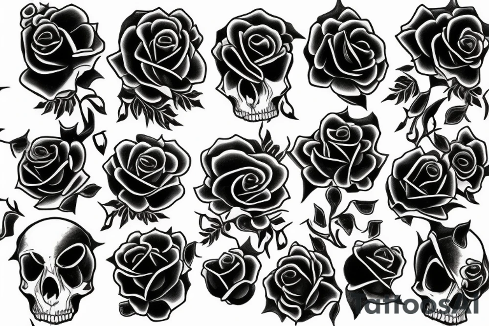 A black rose in a vase full of little skulls tattoo idea