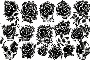 A black rose in a vase full of little skulls tattoo idea