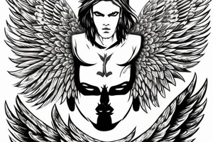 Cool male angel with huge wings and a weapon tattoo idea