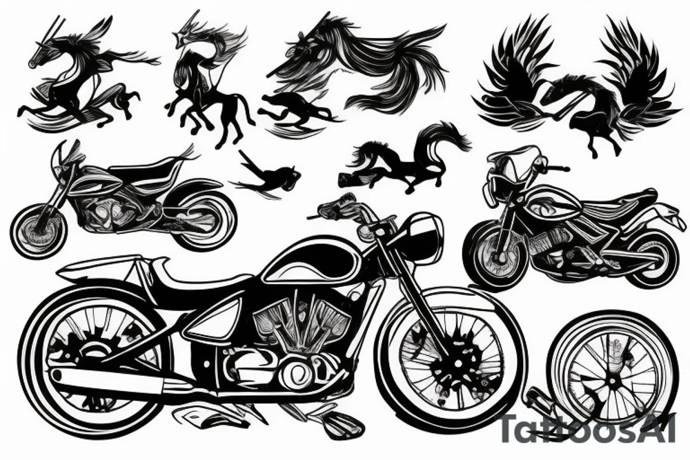 Motorbike with unicorn tattoo idea