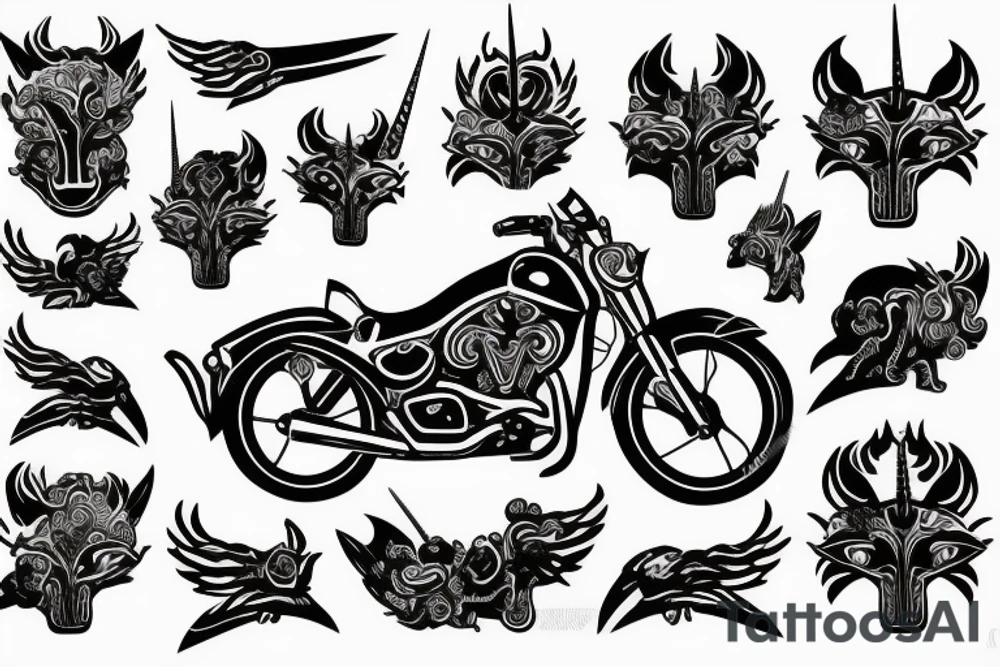 Motorbike with unicorn tattoo idea