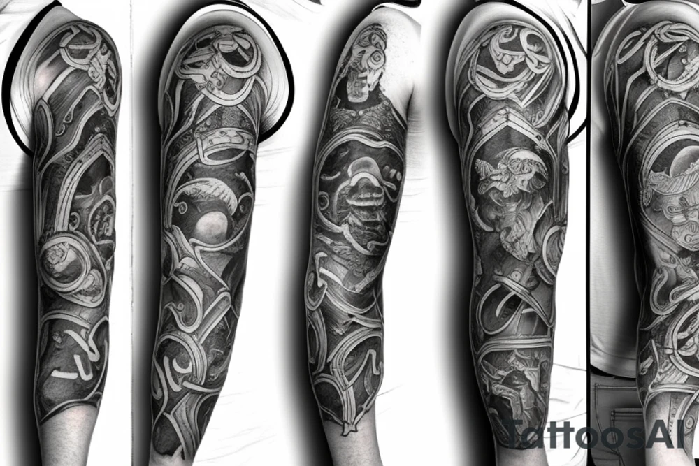 full sleeve tatoo of pompei while wolcano erupt tattoo idea