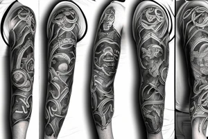 full sleeve tatoo of pompei while wolcano erupt tattoo idea