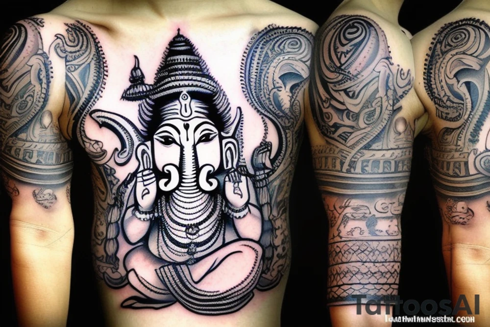 arm tattoo
ganesha
mahadev
lord vishnu
krishna
sleeve tattoo idea