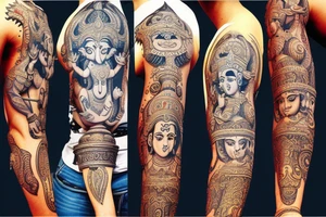 arm tattoo
ganesha
mahadev
lord vishnu
krishna
sleeve tattoo idea