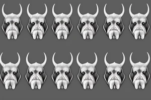 Realistic 3D Demon Basset Hound with horns, from front stitting with evil smile tattoo idea